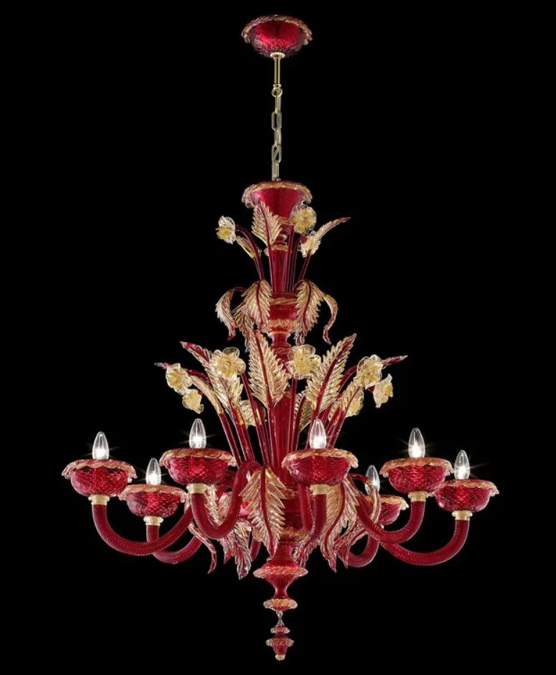 Casa Padrino Luxus Barock Kristallglas Kronleuchter Rot / Gold 100 x 65 x H. 105 cm - Made in Italy