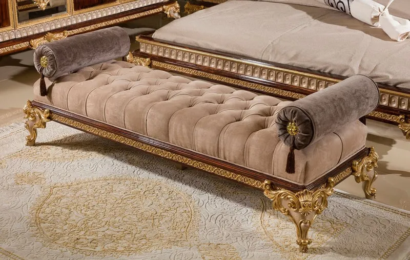 Casa Padrino Luxus Barock Sitzbank Grau / Dunkelbraun / Gold - Barock Möbel
