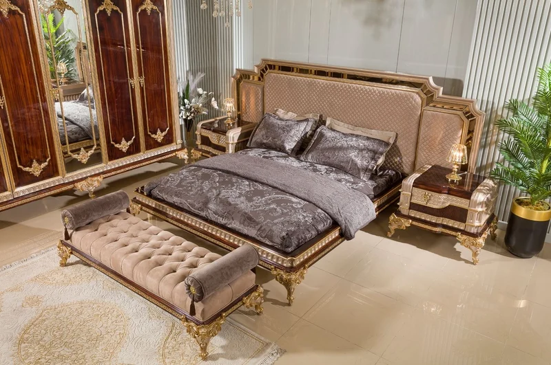 Casa Padrino Luxus Barock Sitzbank Grau / Dunkelbraun / Gold - Barock Möbel