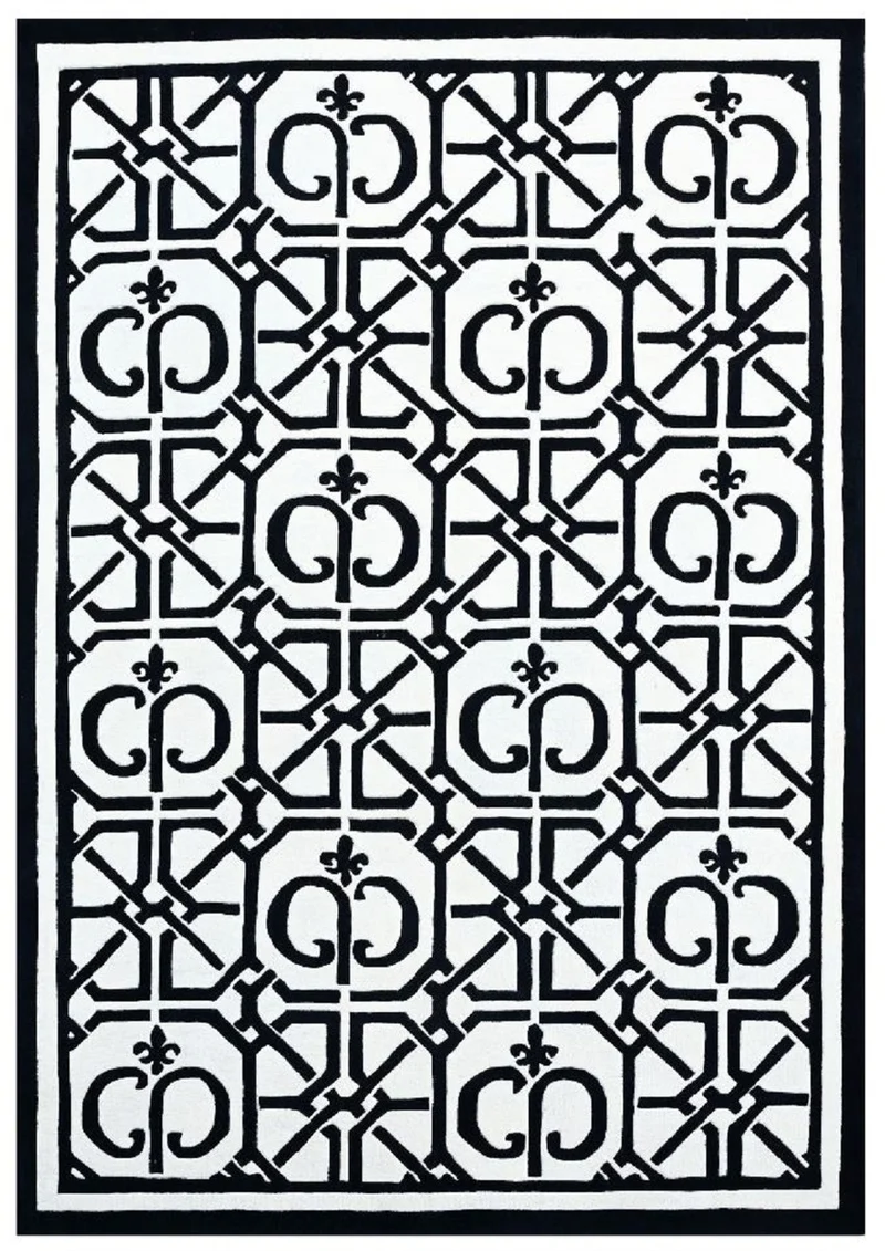 Casa Padrino Luxus Barock Teppich Weiß / Schwarz 200 x 300 cm - Barock Interior