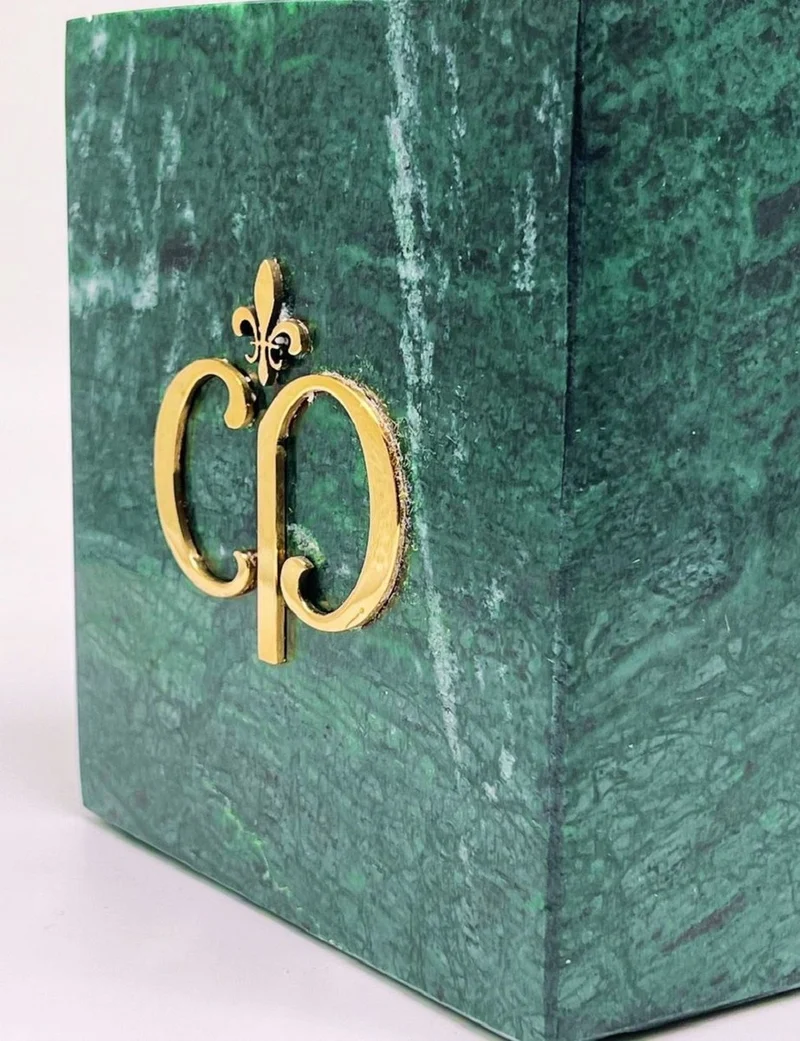Casa Padrino Luxus Marmor Deko Buchstützen Set Grün / Gold