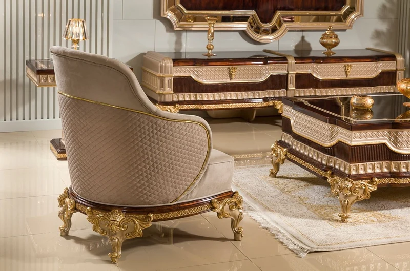 Casa Padrino Luxus Barock Wohnzimmer Sessel Grau / Dunkelbraun / Gold - Barock Möbel