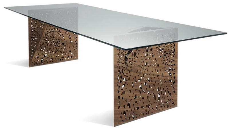 Casa Padrino Luxus Esstisch mit Glasplatte und LED Beleuchtung Braun 250 cm - Made in Italy