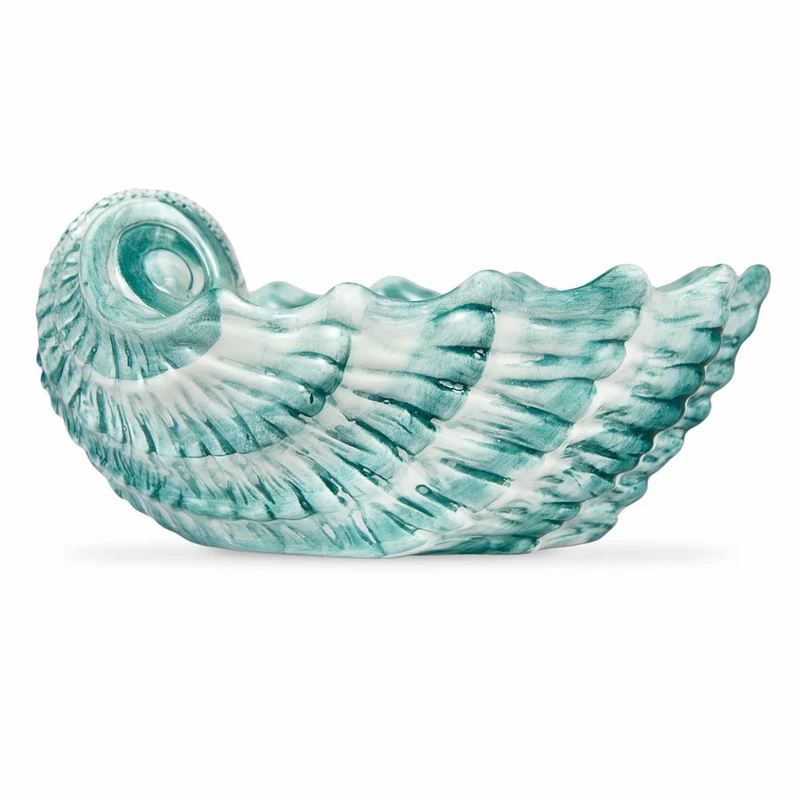 Casa Padrino Luxus Keramik Schüssel in Muschelform Grün / Weiß 37 cm - Made in Italy