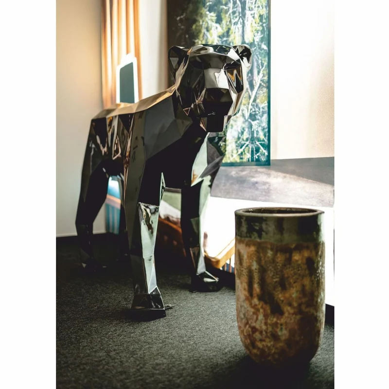 Casa Padrino Deko Skulptur Puma Katze Schwarz 150 cm - Abstrakte Deko Figur