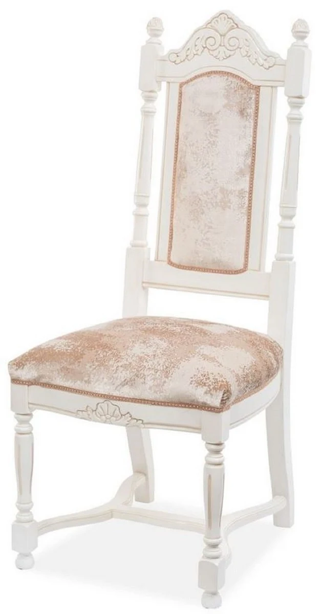 Casa Padrino Luxus Barock Esszimmer Stuhl Braun / Weiß H. 118 cm - Barock Esszimmer Möbel