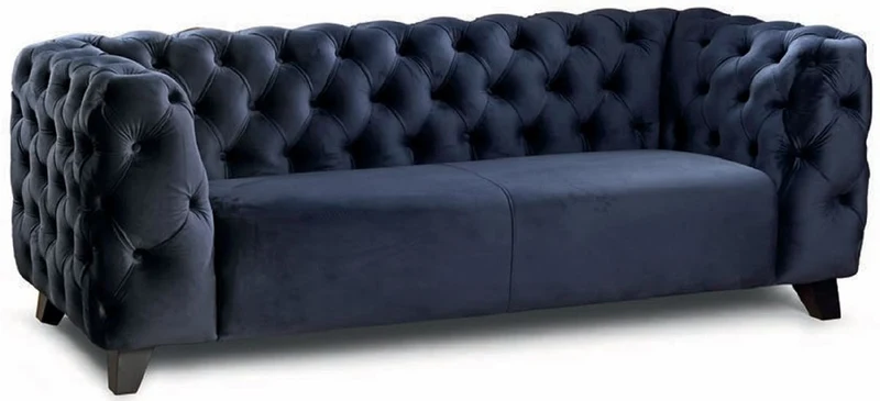 Casa Padrino Luxus Chesterfield 3er Sofa Blau / Schwarz 217 cm