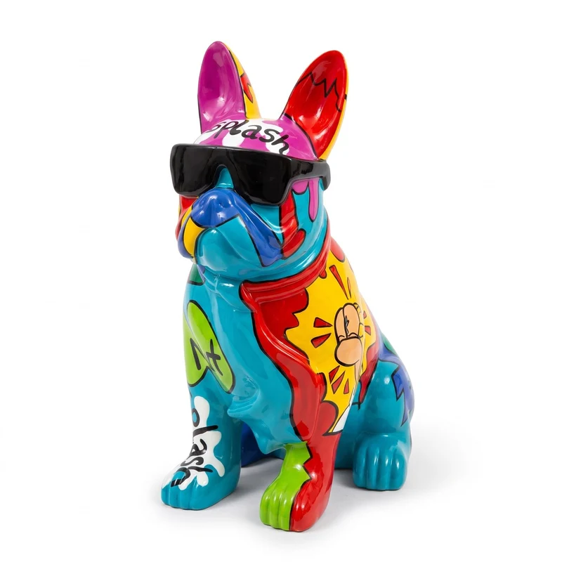 Casa Padrino Deko Skulptur Hund Bulldogge Bunt H. 80 cm - Garten Deko Figur
