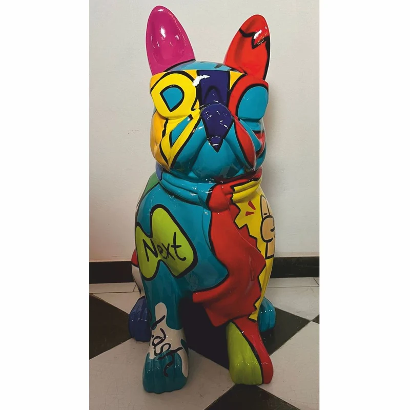 Casa Padrino Deko Skulptur Hund Bulldogge Bunt H. 80 cm - Garten Deko Figur