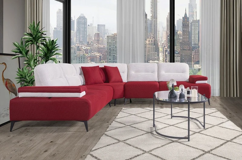 Casa Padrino Luxus Ecksofa Bordeauxrot / Weiß / Grau 310 x 310 cm - Wohnzimmer Sofa