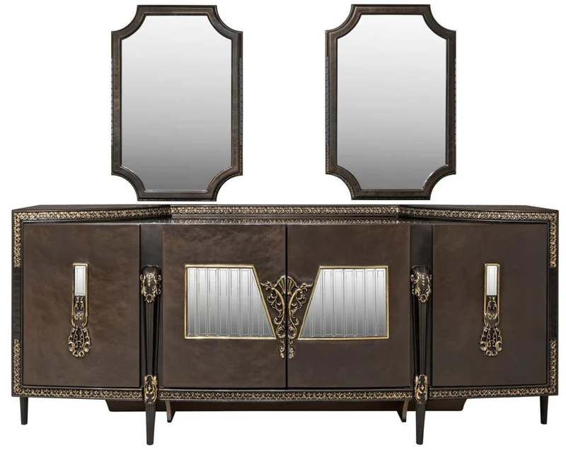 Casa Padrino Luxus Barock Sideboard und 2 Spiegel Dunkelbraun / Gold - Barock Möbel