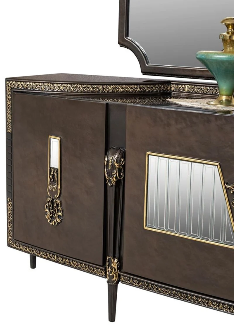 Casa Padrino Luxus Barock Sideboard und 2 Spiegel Dunkelbraun / Gold - Barock Möbel