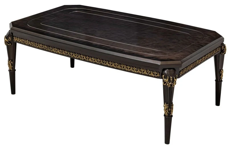 Casa Padrino Luxus Barock Couchtisch Dunkelbraun / Gold 132 cm - Barock Möbel
