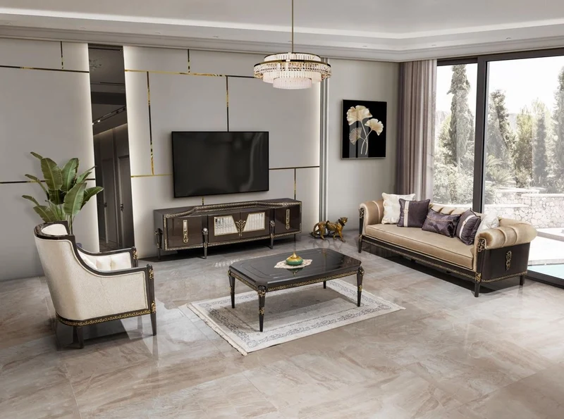 Casa Padrino Luxus Barock Couchtisch Dunkelbraun / Gold 132 cm - Barock Möbel