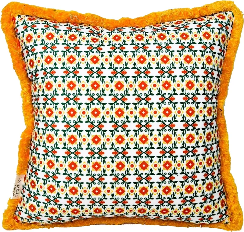 Frida Kahlo by Casa Padrino Luxus Deko Kissen mit Strass Steinen Weiß / Bunt / Orange