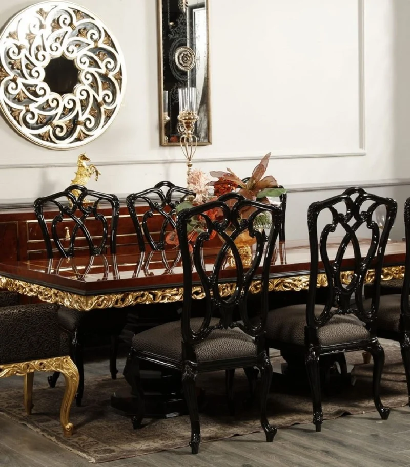 Casa Padrino Luxus Barock Esszimmer Stuhl Grau / Schwarz H. 116 cm - Barock Esszimmer Möbel