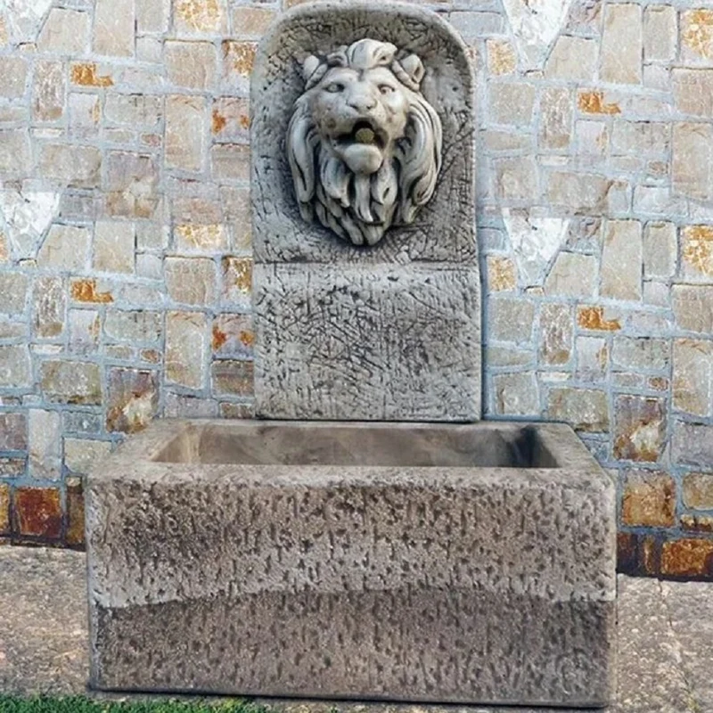 Casa Padrino Luxus Barock Wandbrunnen Löwe Grau 64 x H. 91 cm - Made in Italy