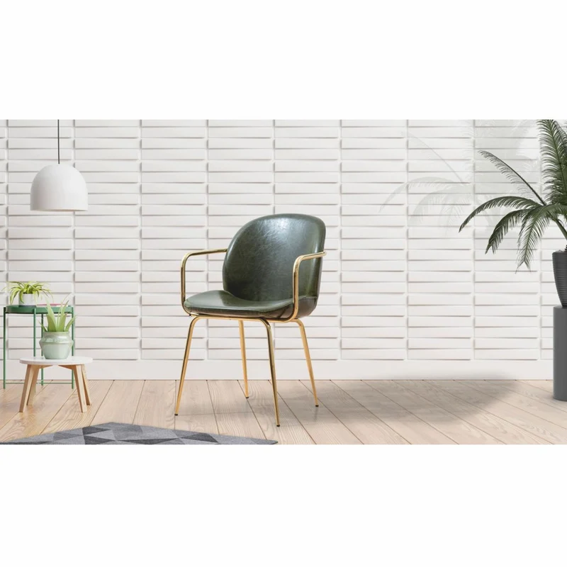 Casa Padrino Luxus Kunstleder Esszimmer Stuhl 6er Set mit Armlehnen Grün / Gold H. 84 cm