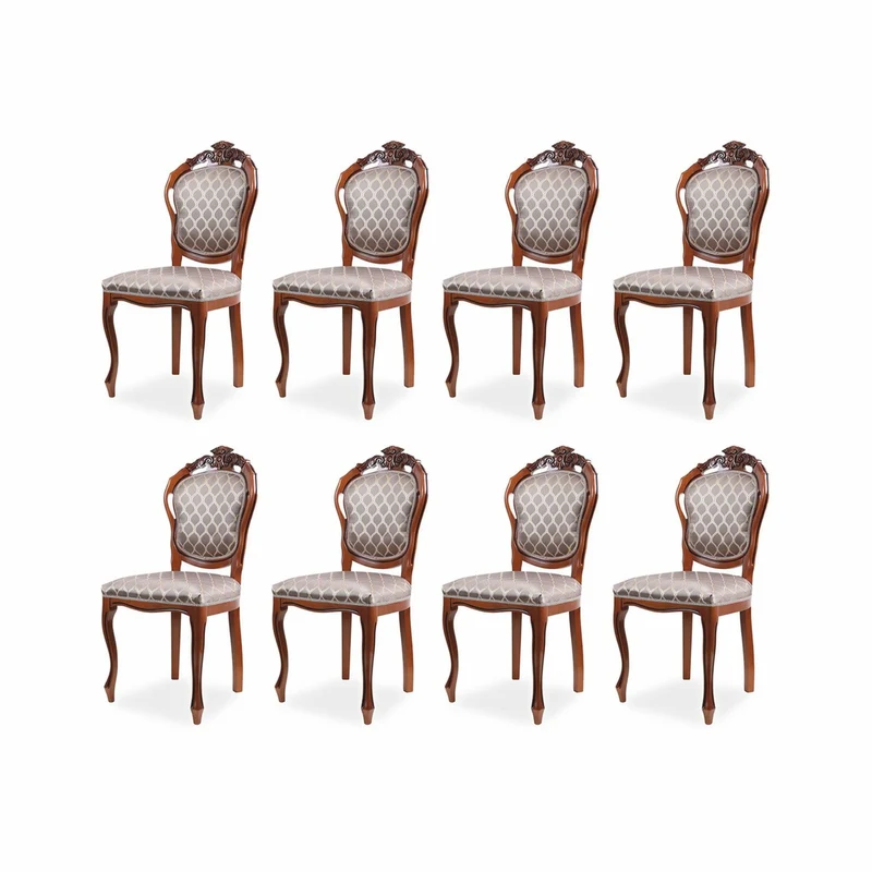 Casa Padrino Luxus Barock Esszimmer Stuhl 8er Set mit Muster Grau / Braun H. 102 cm