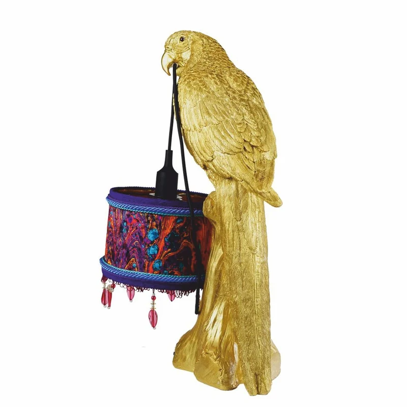 Casa Padrino Luxus Tischleuchte Papagei Gold / Bunt H. 61 cm - Luxus Leuchten