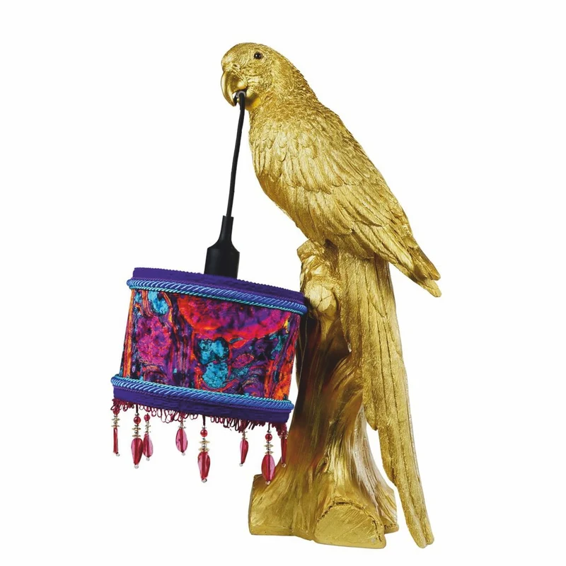 Casa Padrino Luxus Tischleuchte Papagei Gold / Bunt H. 61 cm - Luxus Leuchten