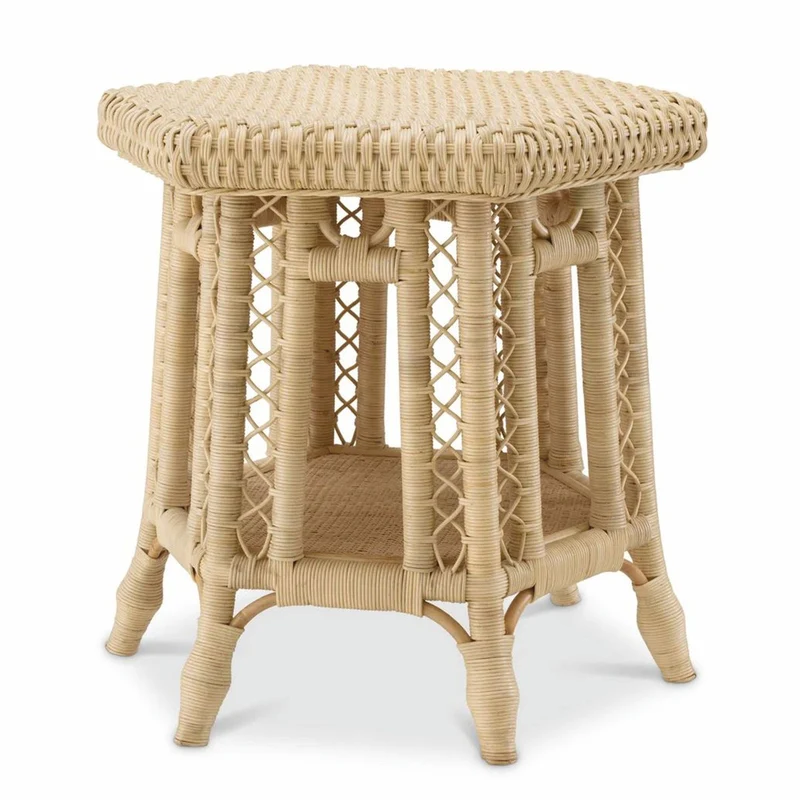 Casa Padrino Luxus Rattan Beistelltisch Naturfarben 60 x 52 x H. 58 cm - Luxus Möbel
