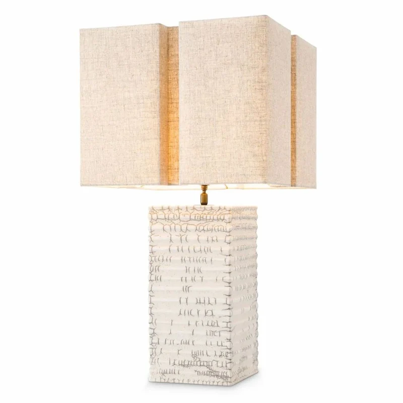Casa Padrino Luxus Keramik Tischleuchte mit Lampenschirm Antik Weiß / Beige H. 79 cm