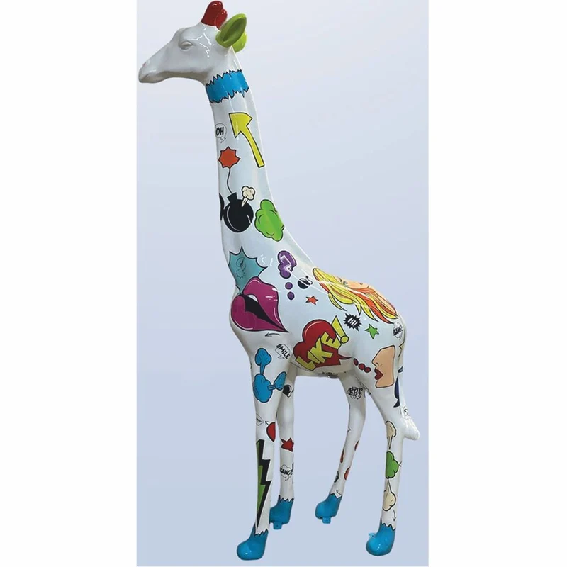 Casa Padrino Garten Deko Skulptur Giraffe Weiß / Bunt H. 205 cm - Große Garten Figur