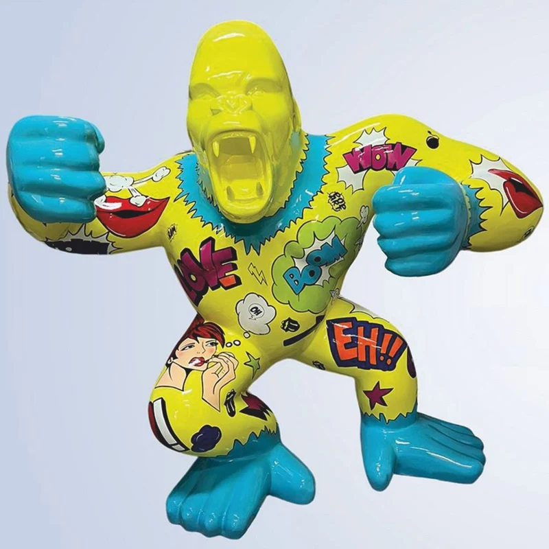Casa Padrino XXL Deko Skulptur Gorilla Affe Gelb / Bunt 202 x 102 x H. 180 cm