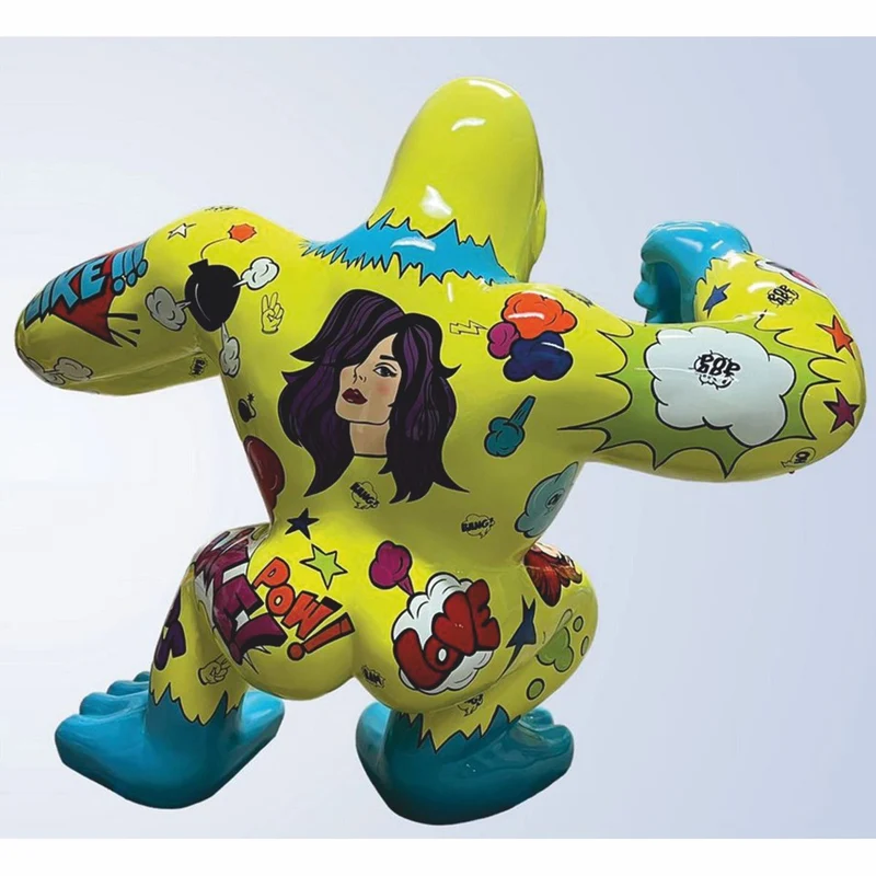Casa Padrino XXL Deko Skulptur Gorilla Affe Gelb / Bunt 202 x 102 x H. 180 cm