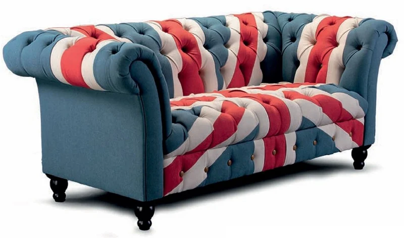 Casa Padrino Luxus Chesterfield 3er Sofa Blau / Rot / Weiß / Schwarz 235 cm