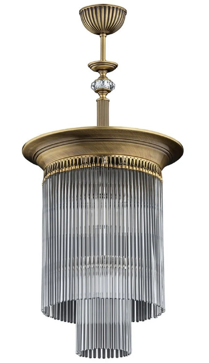Casa Padrino Luxus Barock Kristall Deckenleuchte Messing mit Patina Ø 34 x H. 65 cm