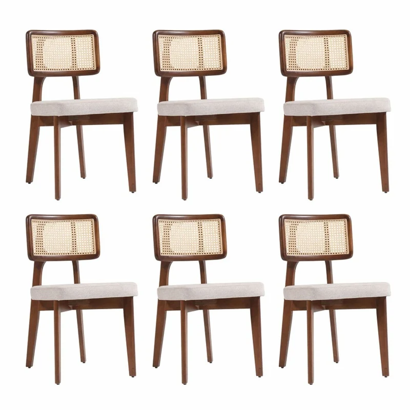Casa Padrino Luxus Esszimmer Stuhl 6er Set Grau / Braun / Naturfarben H. 85 cm