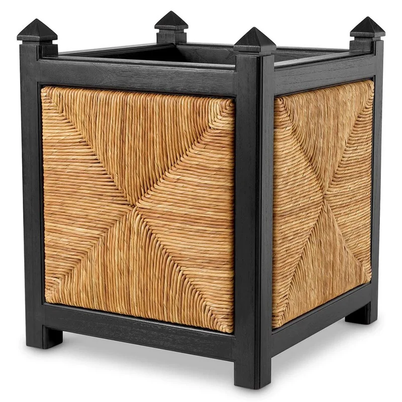 Casa Padrino Luxus Blumentopf Naturfarben / Schwarz H. 80 cm - Quadratischer Pflanzentopf