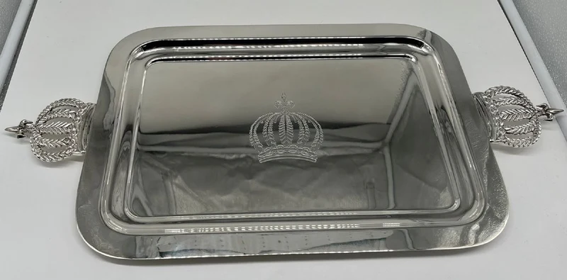 Pompöös by Casa Padrino Luxus Barock Serviertablett Krone Silber 42 cm - designed by Harald Glööckler