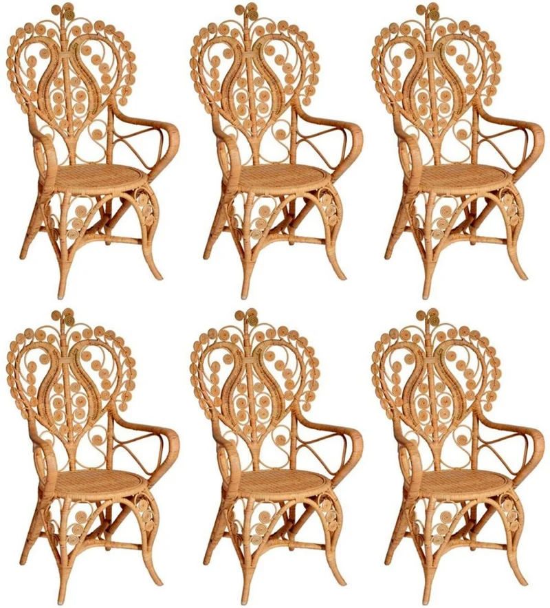 Casa Padrino Vintage Stil Hotel Garten Rattan Esszimmer Stuhl 6er Set mit Armlehnen Naturfarben H. 95 cm