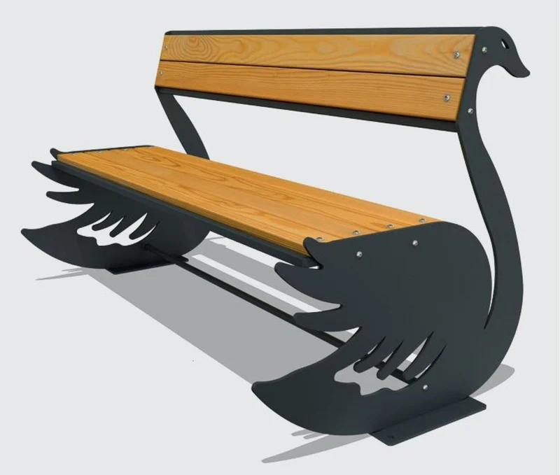 Casa Padrino Parkbank - Stadtbank Schwan Naturfarben / Schwarz 159 cm - Outdoor & Park Möbel