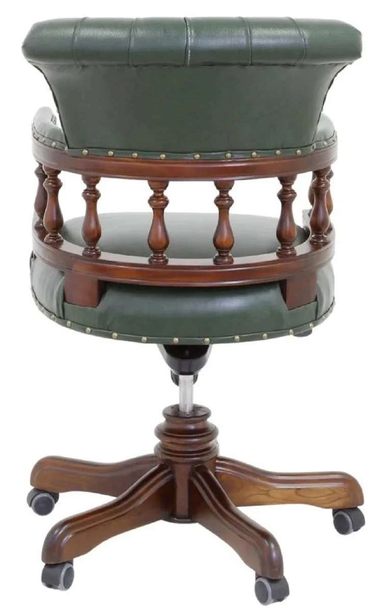 Casa Padrino Luxus Barock Chesterfield Echtleder Schreibtischstuhl Grün / Braun H. 107 cm - Barock Büro Möbel