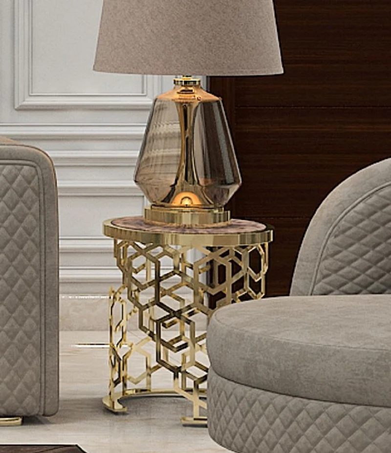 Casa Padrino Luxus Beistelltisch mit Kunstmarmor Tischplatte Grau-Schwarz / Gold H. 55 cm