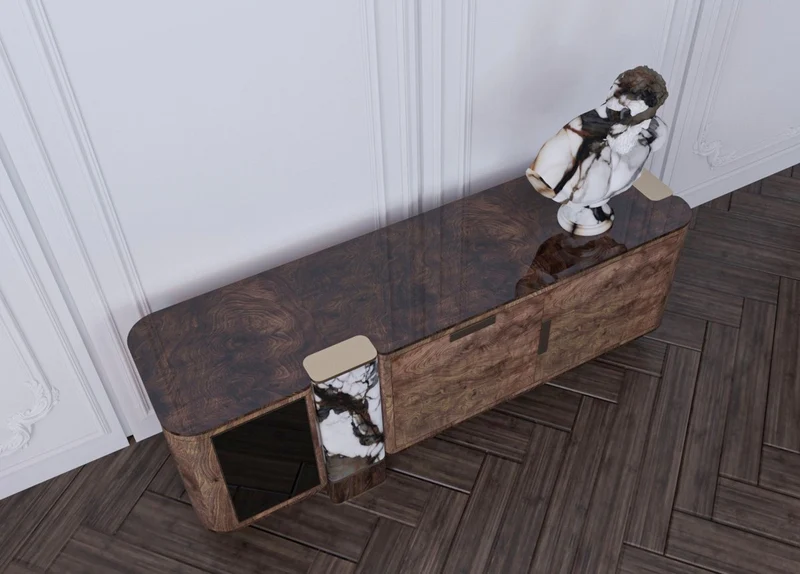 Casa Padrino Luxus Sideboard Braun / Weiß / Schwarz / Messing 230 cm