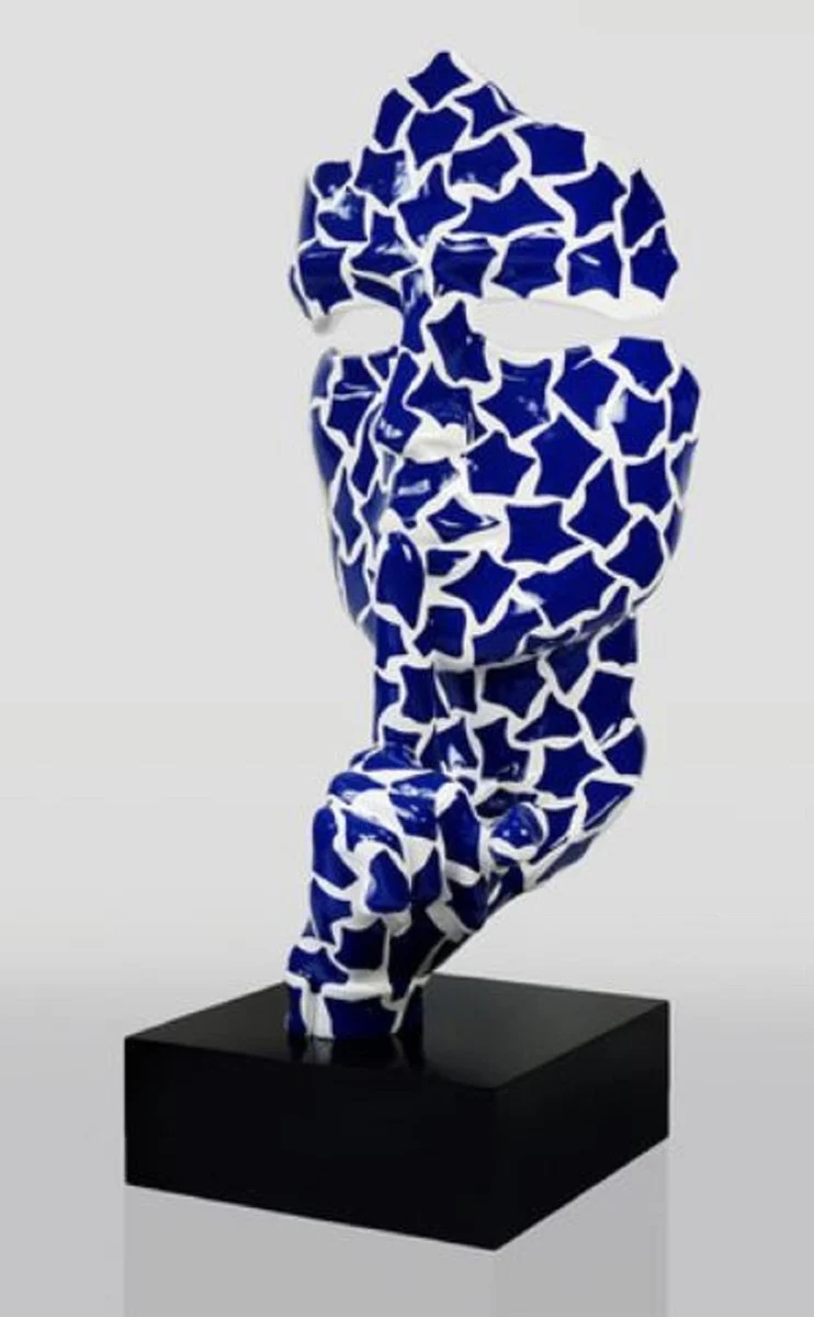 Casa Padrino XXL Deko Skulptur Blau / Weiß / Schwarz H. 190 cm
