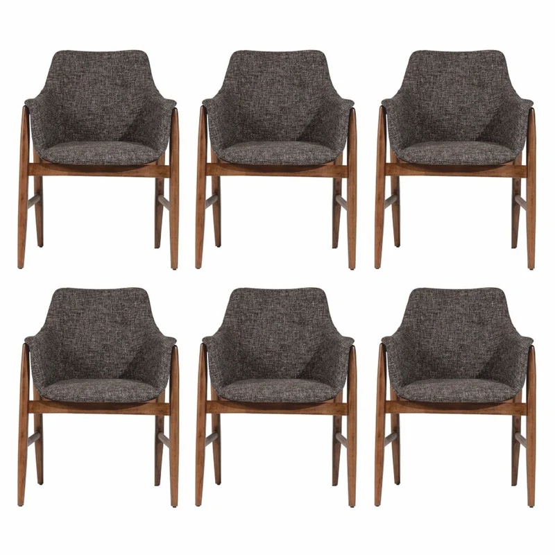 Casa Padrino Luxus Esszimmer Stuhl 6er Set mit Armlehnen Schwarz / Braun H. 86 cm