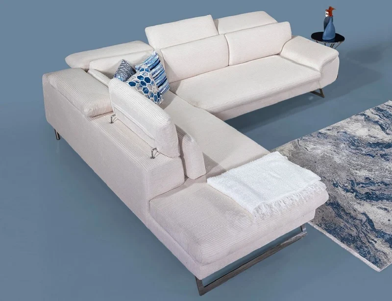 Casa Padrino Luxus Ecksofa mit verstellbaren Rückenlehnen Creme / Silber 305 x 260 cm