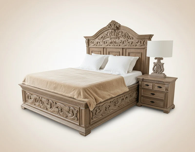 Pompöös by Casa Padrino Luxus Barock Doppelbett Provence Braun / Grau - designed by Harald Glööckler