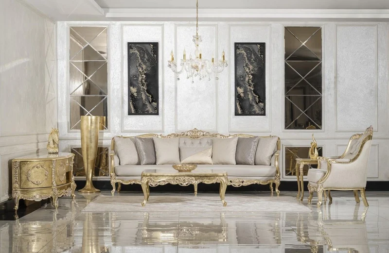 Casa Padrino Luxus Barock Sessel Grau / Gold H. 105 cm - Barock Möbel