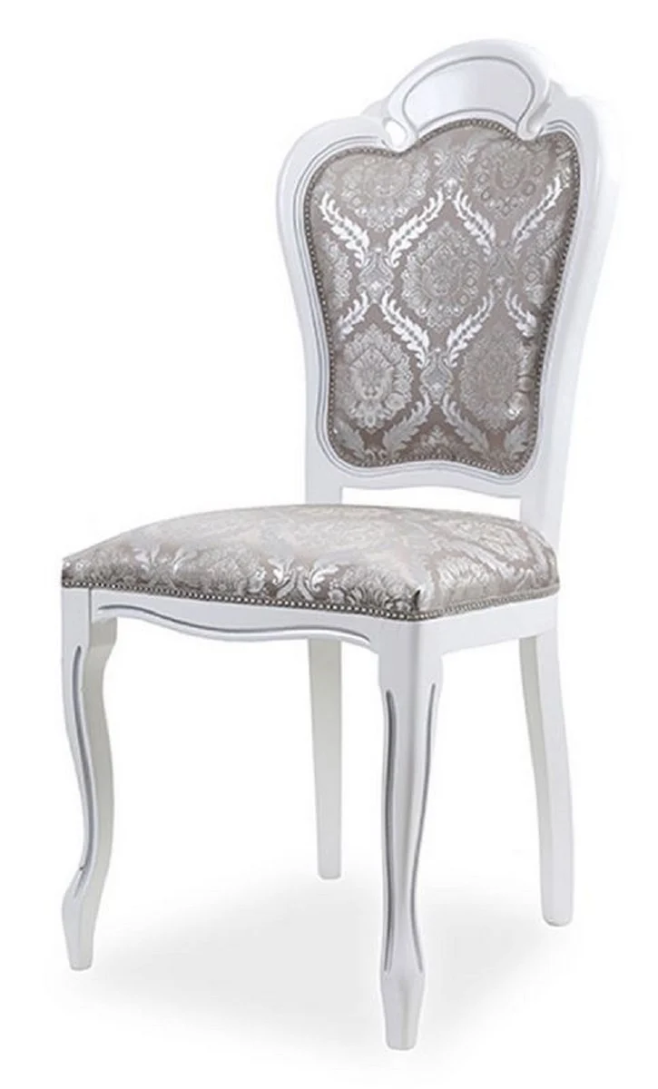 Casa Padrino Luxus Barock Esszimmer Stuhl 4er Set Grau / Weiß H. 107 cm - Barock Esszimmer Möbel
