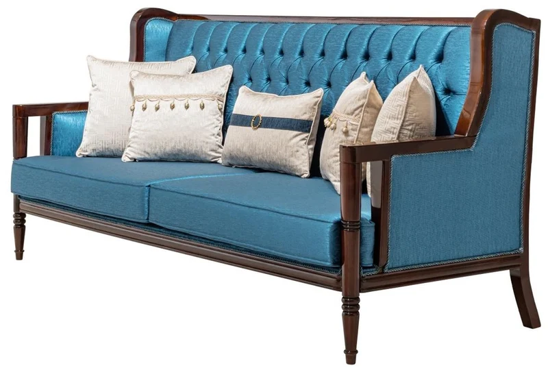 Casa Padrino Luxus Barock Sofa Blau / Dunkelbraun 230 cm