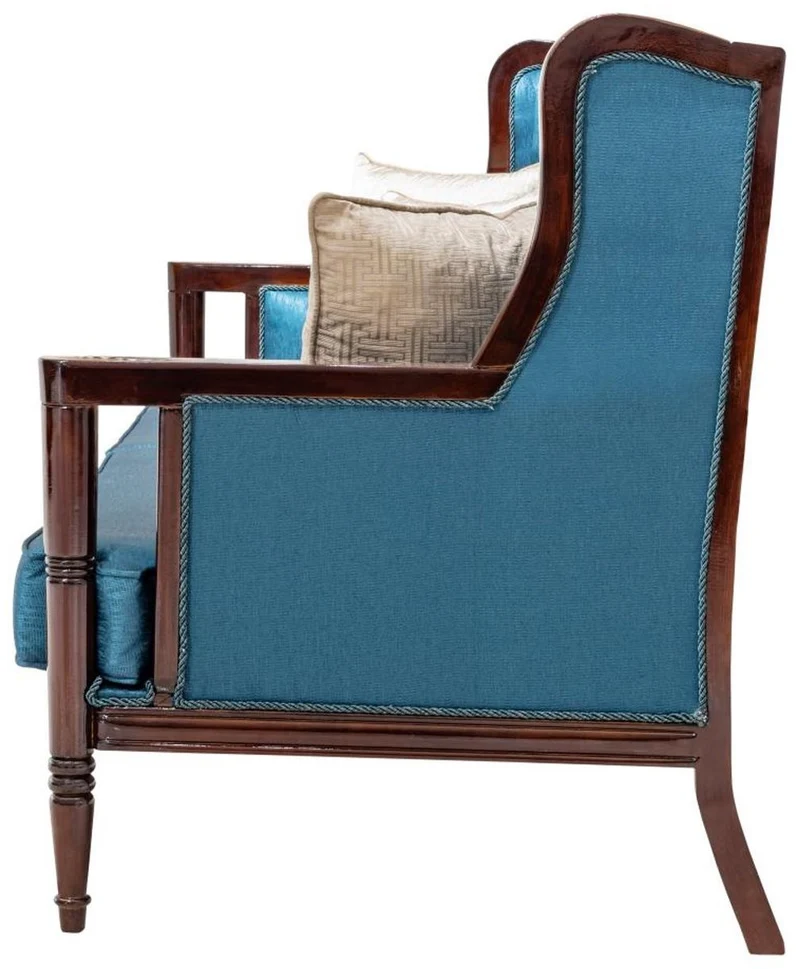 Casa Padrino Luxus Barock Sofa Blau / Dunkelbraun 230 cm