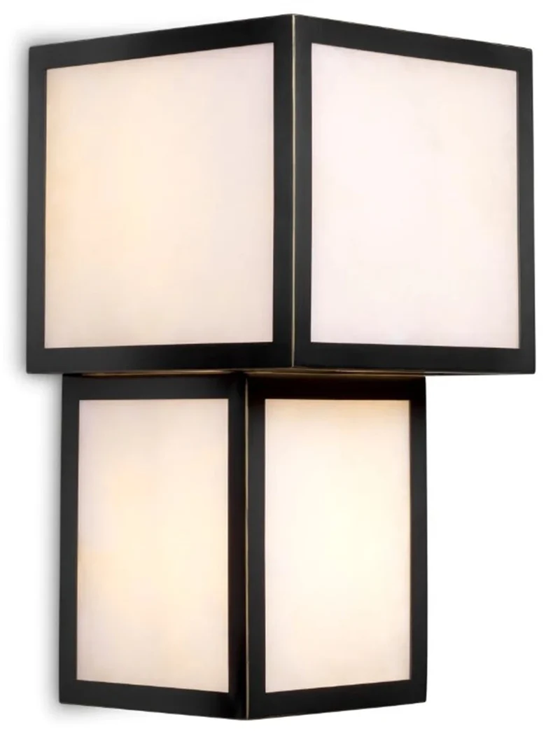 Casa Padrino Luxus Wandleuchte Schwarzes Finish / Alabaster B. 22 cm x T. 22cm x H. 41 cm - Luxus Leuchten