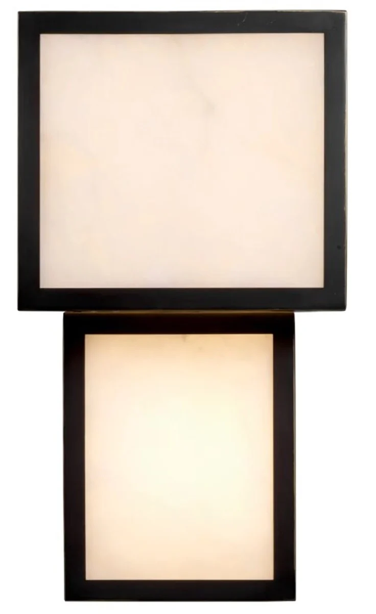 Casa Padrino Luxus Wandleuchte Schwarzes Finish / Alabaster B. 22 cm x T. 22cm x H. 41 cm - Luxus Leuchten